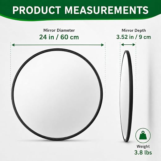 BESEA 24 Inch Convex Safety Mirror, Wall Mounted Blind Spot Traffic Mirror for Garage, Warehouse, Store and Office, Wide Angle Security Mirror with Clear Visibility