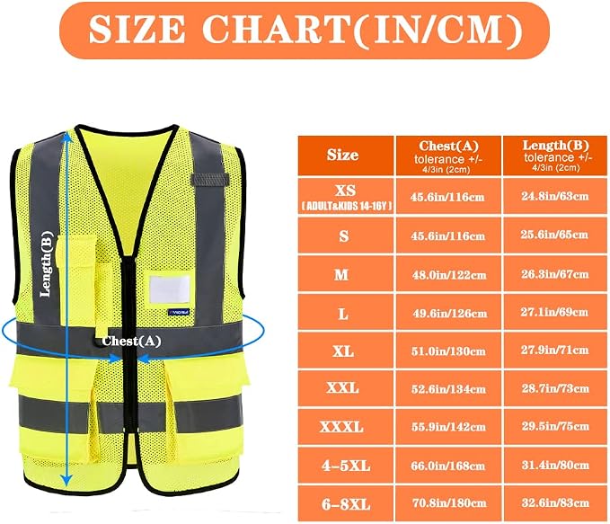 X Small High Visibility Mesh Safety Reflective Vest with Pockets and Zipper | Yellow XS mesh vest with clear ID pocket, radio mic loop and reflective strips for construction and warehouse operations.