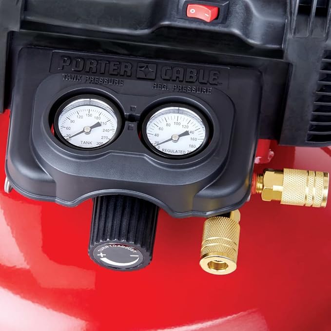 PORTER-CABLE Portable Pancake Air Compressor, 6 Gallon, 150 Max PSI | Oil-Free Maintenance-Free Pump, Wood Working, Roofing, Home, Jobsite, 2.6 CFM @ 90 PSI