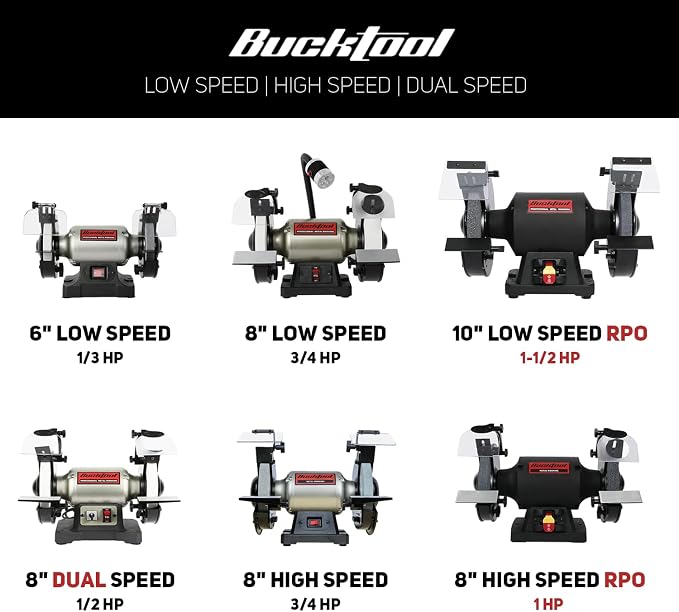 BUCKTOOL 8 Inch 3/4 HP Low-Speed Bench Grinder fit CBN Wheel Professional Wobble-free Wheel Grinder TDS-200C4HL