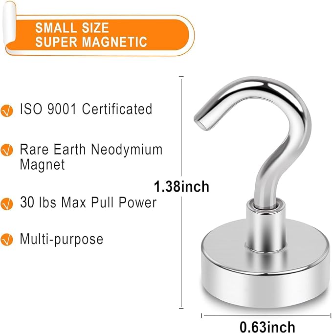 MIKEDE Magnetic Hooks 30lbs Strong Magnets Hook 36 Pack | Heavy Duty Extra Strong Cruise Hook for Hanging Industrial Metal Refrigerator Hooks for Cruise Cabins Fridge Kitchen Grill