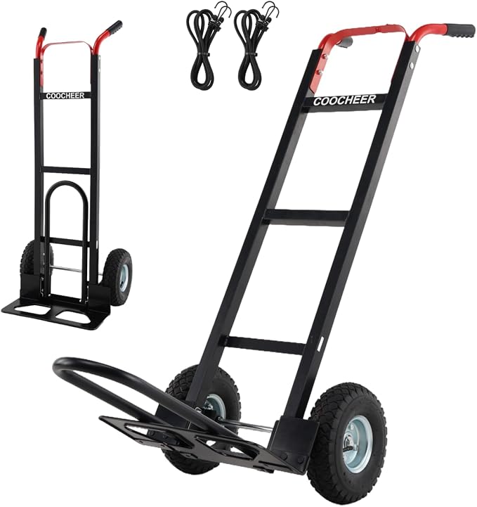 600 lbs Aluminum Hand Truck & Heavy Duty Dolly for Moving, Industrial Utility Cart with 10-Inch All-Terrain Pneumatic Tires, Secure Transport in Warehouse and Residential Use