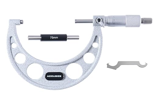 Accusize Industrial Tools Outside Micrometer, 75-100mm, EG00-0100 | 75-100mm, Ultra-Precision, Carbide Tipped, M-Type, Resolution 0.01mm, Ratchet Friction Thimble, Solid Storage Case