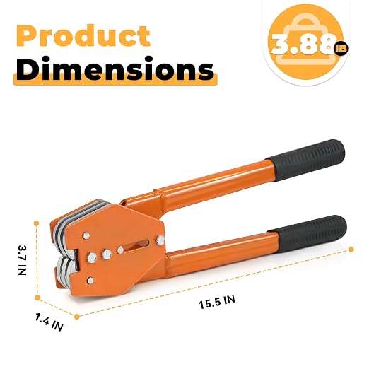 Strapping Sealer/Crimper for 1/2"-5/8" Polypropylene (PP) Polyester Strapping Band Manual Banding Tool with 15” Extended Handle（Orange）