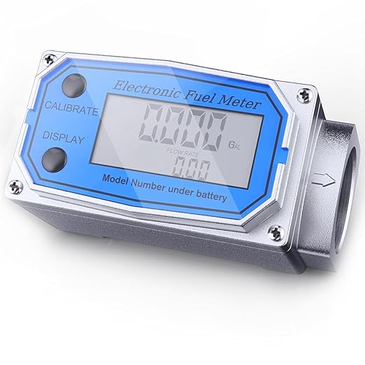 Flow Meter 3/4 Inche Digital Turbine Fuel Meter - Flowmeter Auto On & Off Industry Grade Aluminum Alloy - for Water, Diesel, Gasoline Supports Gallon, QTS, PTS, L, m³ (3/4 inch)
