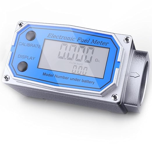Flow Meter 1 Inche Digital Turbine Fuel Meter - Flowmeter Auto On & Off Industry Grade Aluminum Alloy - for Water, Diesel, Gasoline Supports Gallon, QTS, PTS, L, m³ (1 inch)