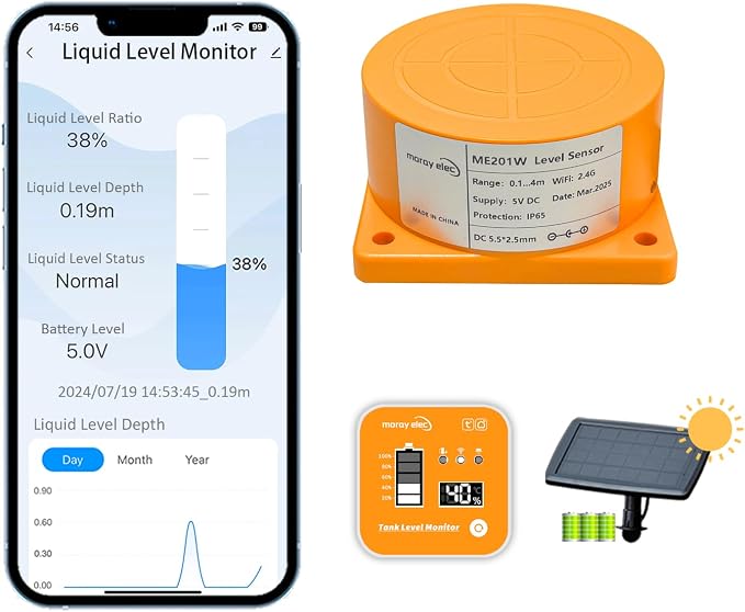 Moray Smart WiFi Water Level Sensor Water Tank Level Monitor Oil Tank Gauge Sensor , Automatic Alarm Indicator for Tuya Smart Life Mobile APP Smart Home Remote IP65 Waterproof (ME201RSP)