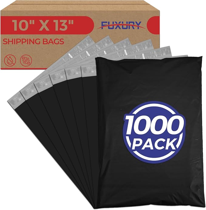 Fuxury 10x13" Poly Mailers 1000 Pack Bulk,Shipping Bags for Clothing,Black | Strong Adhesive Packaging Mailers Poly Bags,Waterproof Self Seal Mailing Envelopes For Postage Return Books Clothes Business