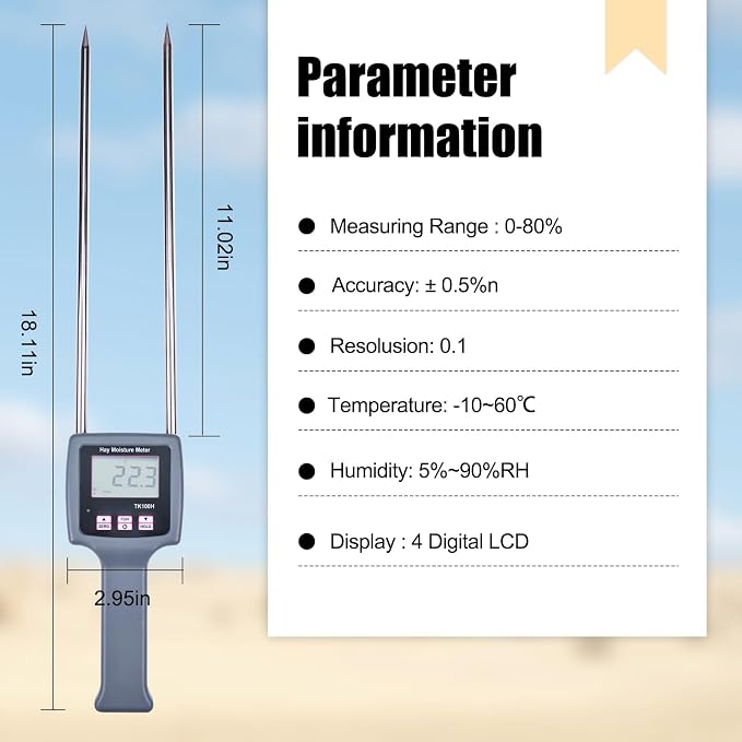 TK100H Hay Moisture Meter for Cereal Straw, Forage Grass, Alfalfa, Leymus, Range 0-80%