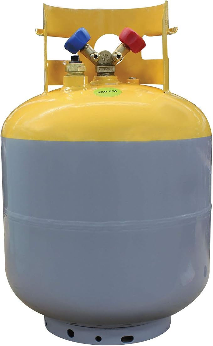 Mastercool 66011 50 lb. Recovery Tank for R134a – Meets DOT and CAN/CSA Standards – Powder-Coated Steel, Includes Float Switch, No Refrigerant