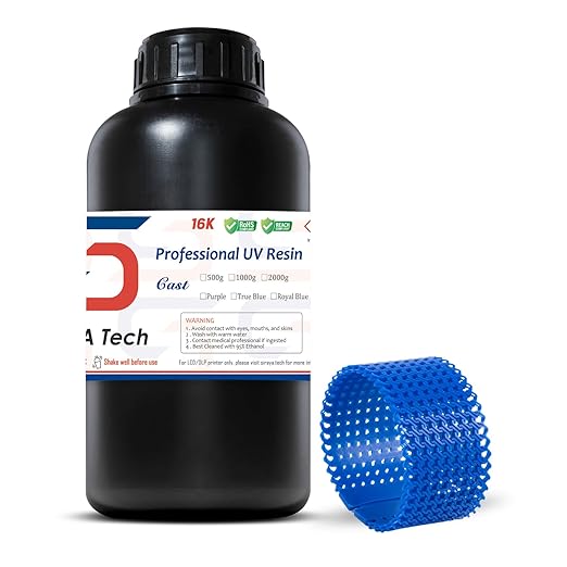 Siraya Tech Cast 3D Printer Resin Best Balance of Easy Burning and Printing Smooth Surface High Resolution Castable 405nm UV-Curing Resin for Jewelry and Metal Parts (Royal Blue, 1kg)