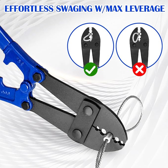 Wire Rope Crimping Tool, 24 Inch Hand Swaging pliers, 5 Cavity 1/16" 3/32" 1/8" 5/32" 3/16", Crimping Tools for Copper and Aluminum Oval Sleeves and Stop Sleeves