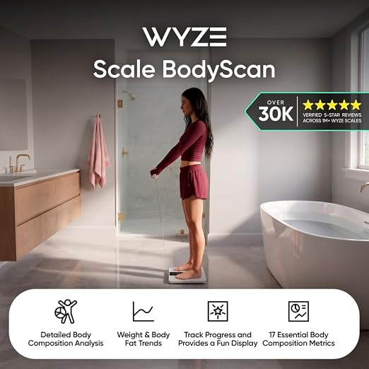 Wyze Smart Scale BodyScan with Handle, 8-Electrode Body Composition Scale for Body Weight, BMI, Body Fat, Muscle Mass, Segmental Analysis, 400 lbs, White
