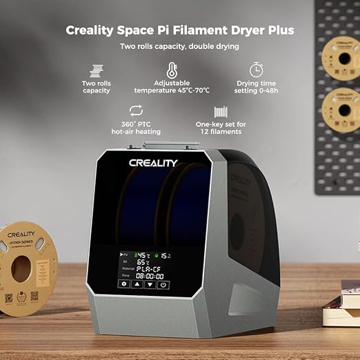 Creality Space Pi Filament Dryer Plus, 2 Spool Capacity, Double 360° Heating Dry Box, 4'' Touch Screen & Fan, 3D Printer Storage Dehydrator for 1.75/2.85/3mm Filaments, for PLA PETG ABS TPU