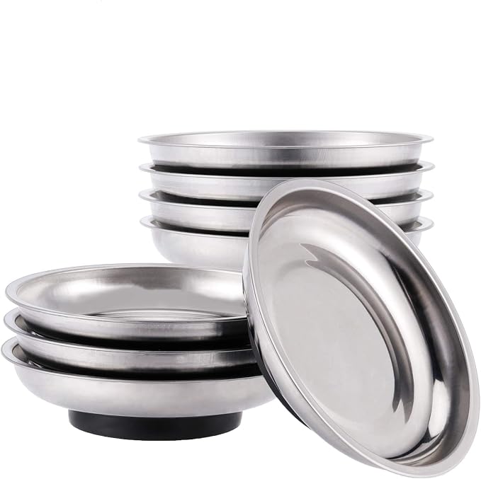 8 PCS Magnetic Bowls 6 Inches, Magnetic Trays Set Round, Stainless Steel Magnetic Parts Tray Set for Bolts, Pins, Screws, Nuts, Small Parts Tools Organization for Workshop, Garage, Craft Room