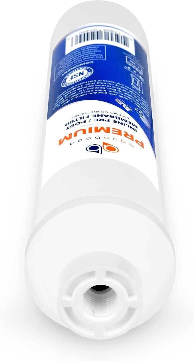 Aquaboon T33 Inline Carbon Filter - 1/4 Inline Water Filter for Refrigerator T33 Inline Ro Post/Granular Activated Carbon (GAC) Polishing Water Filter Cartridge for Reverse Osmosis System 4-Pack