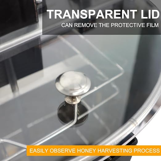 Honey Lake 2 Frame Manual Honey Extractor, Stainless Steel Honeycomb Drum Spinner with Transparent Lid, Beekeeping Equipment for Honey Extraction with Height Adjustable Stand