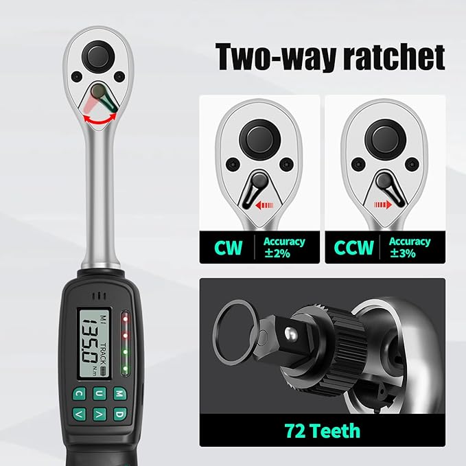 1/2" Digital Torque Wrench 2.9-99.6 ft-lb/4-135 Nm, ±2% Accuracy, LED & Buzzer Alerts, 4 Units, Industrial CR-V Steel, Calibration Report & Protective Case for Car, Motorcycle, Bike Repair