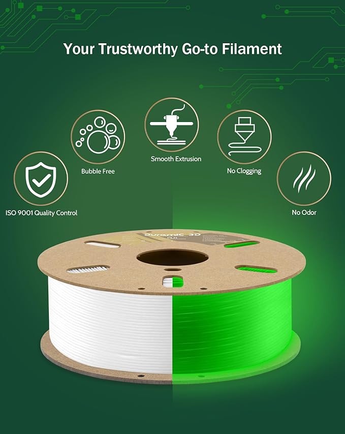 DURAMIC 3D PLA+ Printer Filament 1.75mm PLA Plus Neatly 2Kg Spools | 3D Printing Filament 1.75mm Dimensional Accuracy +/- 0.02 mm, Fit Most FDM 3D Printers 2Pack Glow Green