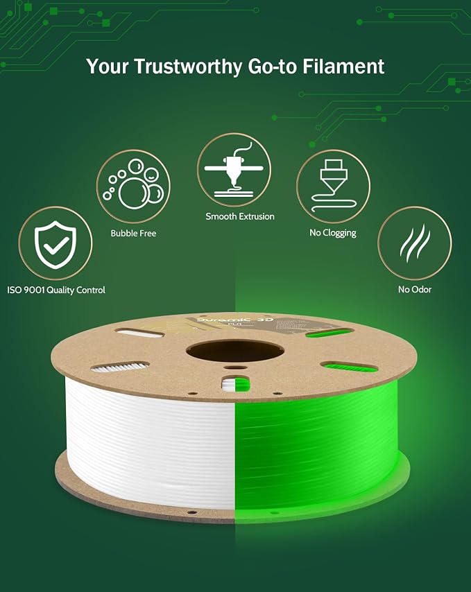 DURAMIC 3D PLA Glow in The Dark Filament Luminous Neatly Wound 1.75mm 1Kg | 3D Printing Filament 1.75mm Dimensional Accuracy +/- 0.02 mm, Fit Most FDM 3D Printers Glow Green