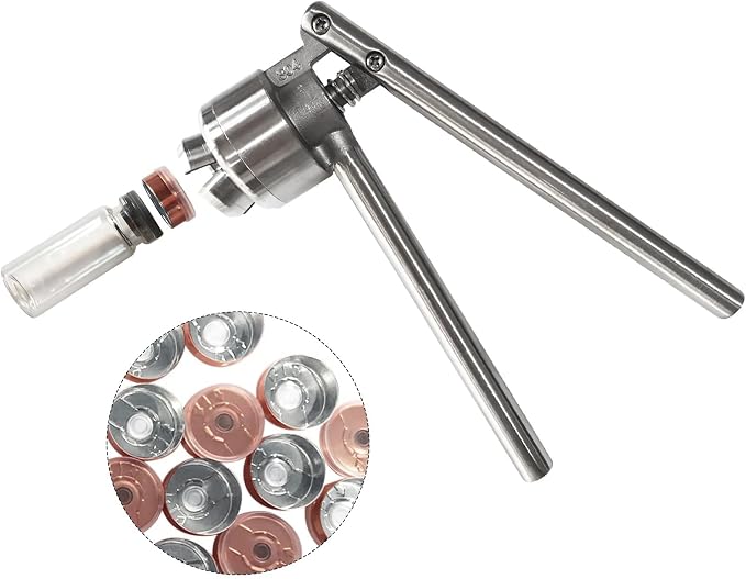 YaeTek 20mm Vial Manual Crimper - Hand Sealing Machine W/100 PCS Vials + Stoppers + Caps, Handheld Cap Crimping Tool Antibiotics Bottle Capper Medical bottle capping Machine