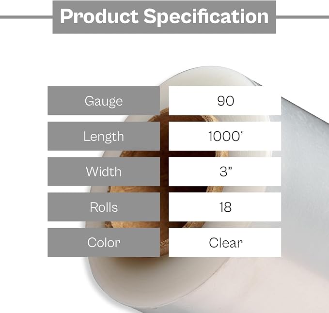 PSBM Mini Stretch Wrap with Extended Core Handles, 18 Rolls 3 Inch x 1000 Feet 90 Gauge Heavy Duty Clear Plastic Wrap Industrial Strength Shrink Film for Moving, Packing & Shipping