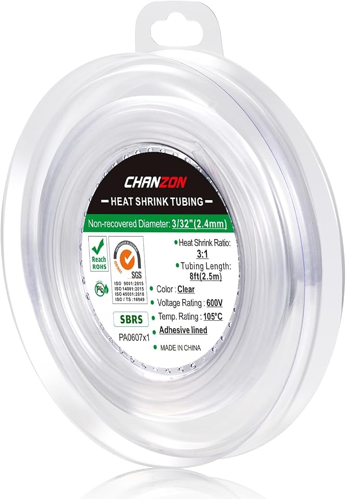 Chanzon 3:1 Ratio 3/32" (2.4mm) Heat Shrink Tubing - Marine Grade Waterproof Adhesive Lined - 8Ft Roll (2.5M Total Length) Clear/Transparent Polyolefin Sleeving Wrap Shrinking 3 to 1 Ratio 1pcs