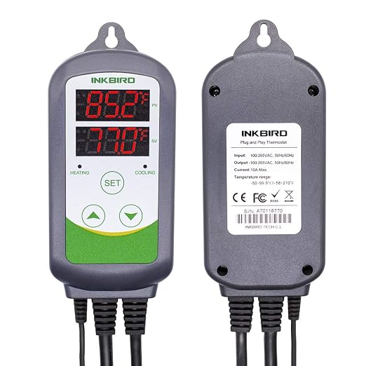 Inkbird ITC-308 Digital Temperature Controller Outlet Thermostat 2-Stage 1100W with Sensor Reptile Beer Brewing Kegs Fridge Cured Meat Breeding Growing