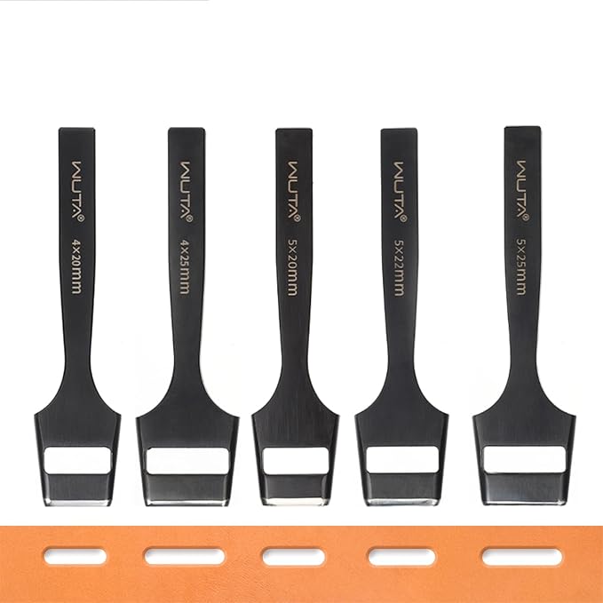 WUTA 5 Pcs Leather Belt Hole Puncher Oval Cutter Strap Watch Band Flat Punches Heavy Duty Oblong Tools for Leathercrafting (4 * 20+4 * 25+5 * 20+5 * 22+5 * 25)