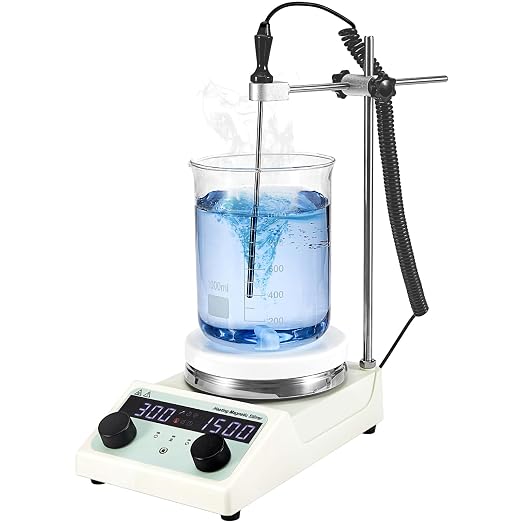 5.5 inch Magnetic Stirrer Hot Plate, Max Temp 572℉/ 300℃, 100-1500RPM Ceramic Coated Aluminum Stir Plate, Max 5L Stirring Capacity, with Stir Bar, Temp Probe Sensor, Stand