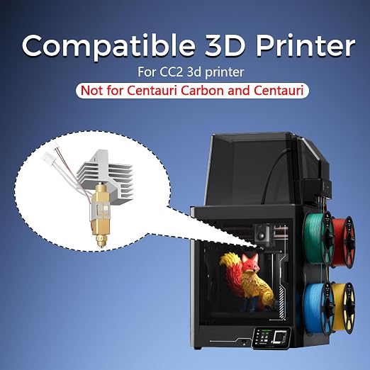 3PCS for Centauri Carbon 2/CC2 Ceramic Hotend 0.4mm Hardened Steel Brass Nozzle- 3D Printer Extruder Hot End/Printhead Silicone Sock, Heatsink, Heating Cartridge Thermister (Not for Centauri Carbon)