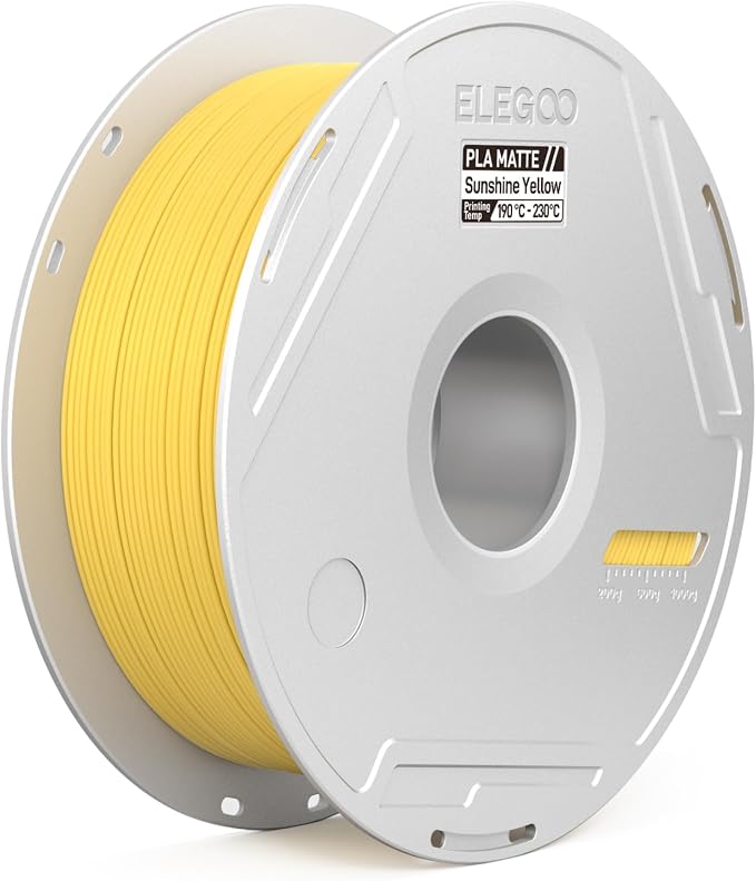 ELEGOO Matte PLA 3D Printer Filament with Reusable Spool，1.75 mm Printing Filament Sunny Yellow 1 kg, Dimensional Accuracy +/- 0.02 mm, Compatible with Most 3D Printers
