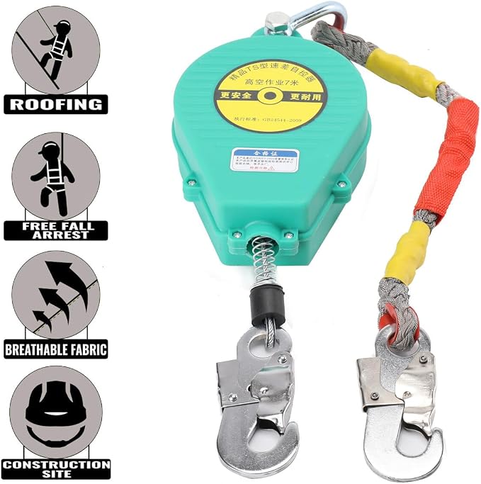 Self Retracting Lifeline 23ft 330lbs Fall Arrester Lanyard Protect Safety Harness Fall Protection with Alloy Steel Hook Steel Wire Rope