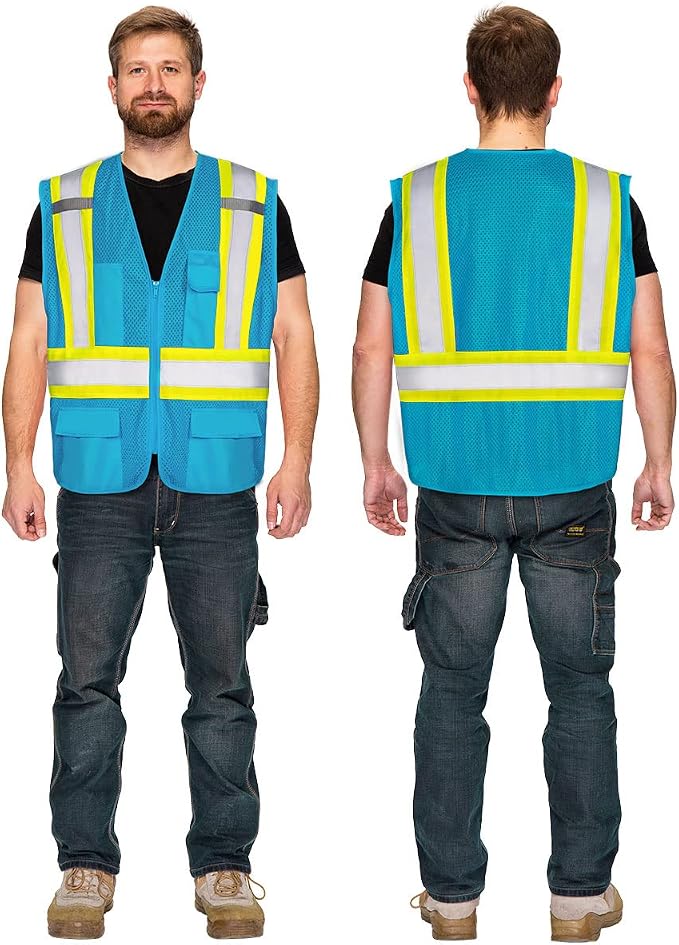 KAYGO Reflective High Vis Safety Vest with Pockets for Men and Women KG0100 | Breathable Polyester Lightweight, Two-Tone, ANSI Class 2, for Construction, Warehouse, Surveying, Cycling, Machine Washable