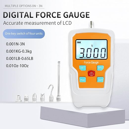 Digital Force Gauge Push and Pull Meter Dynamometer Tension Pressure Tester Thrust Meter Compression Load Plug Force Destructive Tests 3N/0.3kg/0.65lb