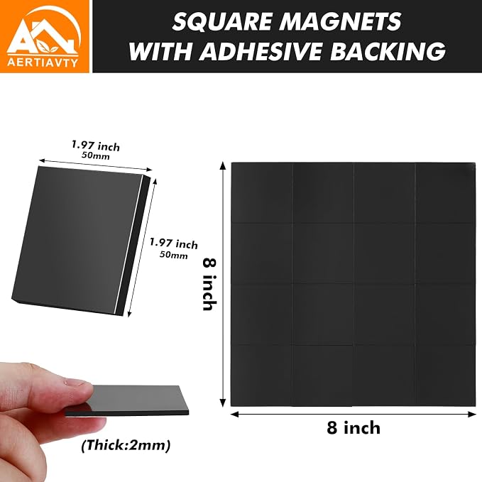 Aertiavty Magnetic Squares with Adhesive Backing, 480 Pcs 2" Fridge Magnets, Magnetic Strips with Adhesive Backing, 80 Mil Magnet Sheets for Whiteboard, Refrigerator, Crafts, Easy Peel and Stick