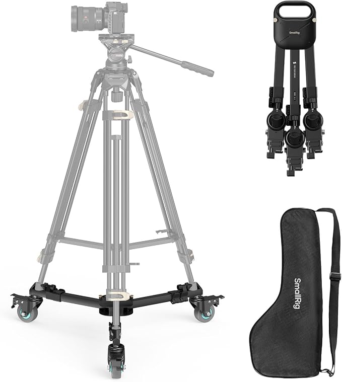 SmallRig Quick-Lock Photography Heavy Duty Tripod Dolly, Heavy Duty with 3" Rubber Wheels, Adjustable Legs, Handle & Carry Bag, 44.1lbs Capacity Tripod Wheels for Filming and Photography