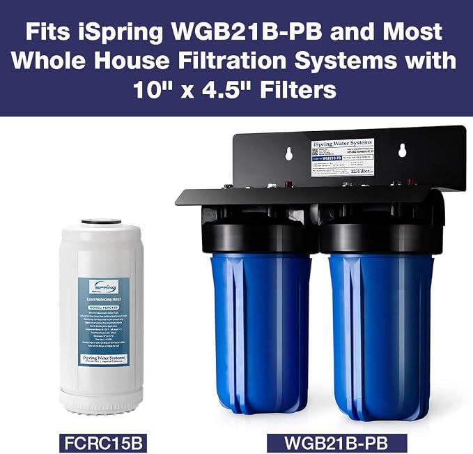 iSpring FCRC15B Lead Reducing Replacement Water Filter, Ultra High Capacity, 10"x4.5", Fits Whole House Water Filtration System WGB21B-PB