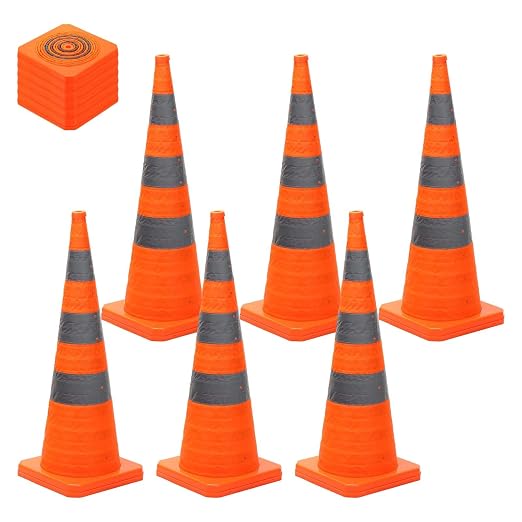 PATIKIL 35.5" 6 Pack Collapsible Traffic Cones, Orange Safety Cones Cones with Reflective Collar Caution Cones for Parking Lot Driving Training Practice Emergency Roadside Barrier