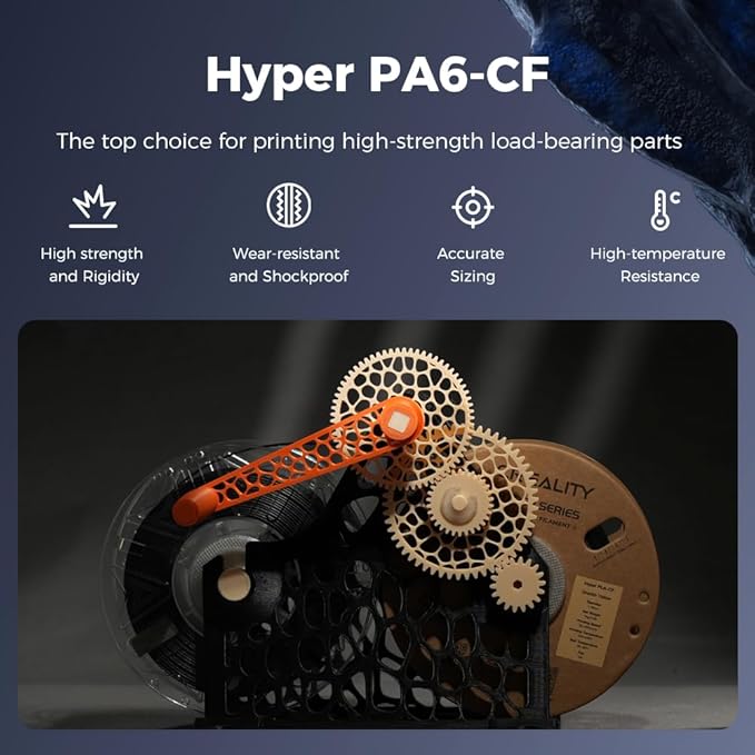 Creality Hyper PA6-CF Carbon Fiber Nylon Filament 1.75mm 1KG, 3D Printing Material Halloween Gifts with Engineering-Grade Strength, Heat Resistant, Low Warp for Functional Prototypes&Industrial Parts
