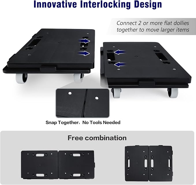 Furniture Dolly, 2 Pack Moving Dolly Connectable, 15.63 x 10.23 inch, 500 Lbs Capacity, Furniture Movers 4 Wheels Heavy Duty, Small Flat Dolly Cart, Portable and Light Dollies