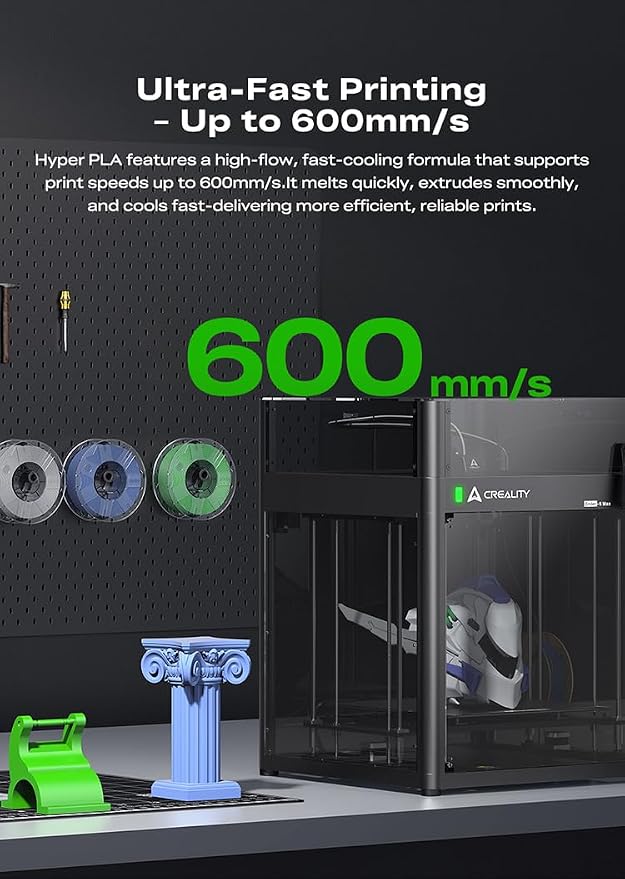 Creality Hyper PLA Filament 1.75mm, High-Speed 600mm/s RFID PLA for CFS System, Smart RFID Auto-Settings, Tough & Durable, Tangle-Free Spool for K2 Pro, K2 Plus and Most 3D Printers, 1KG (Black)