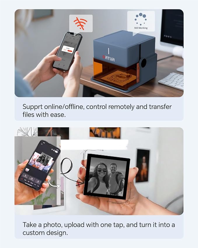 Ortur R1 5000mW Portable Laser Engraver and Cutter, Class 1 Foldable Laser Engraver, Exquisite Gift Box Packaging, APP Control Laser Engraver for Wood, Leather, Glass, Cloth (Misty Blue)