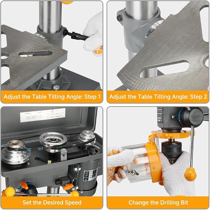 Hoteche Variable Speed Benchtop Drill Press with 5/8-Inch Chuck, 170mm Work Table & 50mm Spindle Travel - Precision Tabletop Drilling Machine for Wood, Metal, Plastic & DIY Projects
