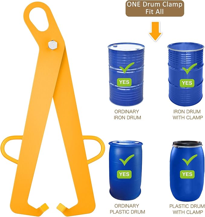 Vertical Drum Clamp - Drum Lifter for 55 Gallon Steel and Plastic Drums - 1100 Lbs Capacity