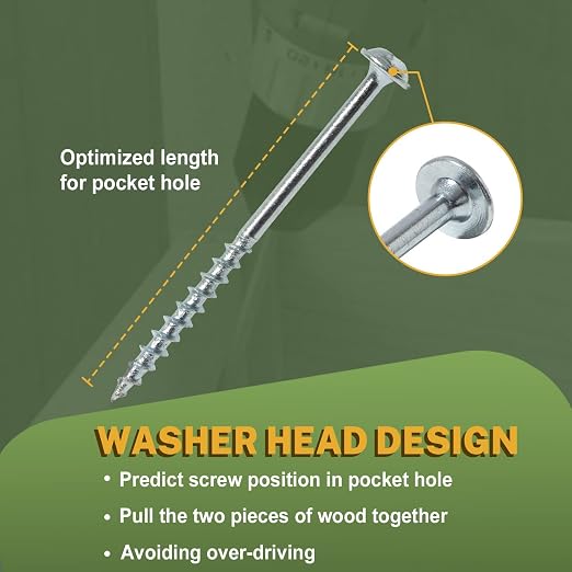LIONMAX Pocket Hole Screws #8 x 1-1/4", 1000PCS Pocket Wood Screws with Coarse Thread, Square Drive, Self Tapping, for Indoor Use, Zinc Plated, 150MM Drive Bit Included