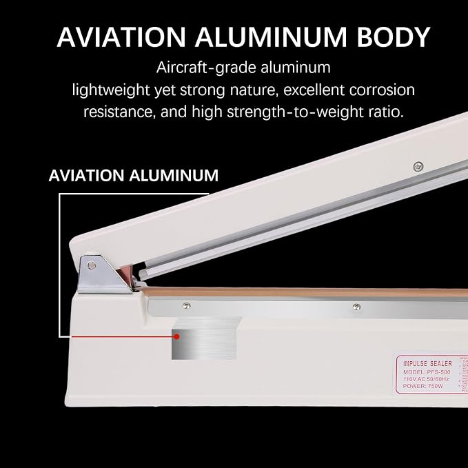 20 Inch Commercial Impulse Sealer Machine | Heavy duty industrial heat sealer with 3mm wide seal strip & aluminum body. Ideal for bulk sealing & packaging lines.