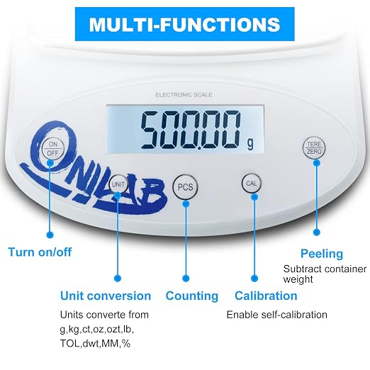 ONiLAB Lab Analytical Balance 2000 x 0.01g(4.4x0.00002 lb) 0.01g High Precision Electronic Scale LCD Display Scientific Scale with Calibration&Piece Count, Unit Convert,Labs,Kitchen,Jewelry