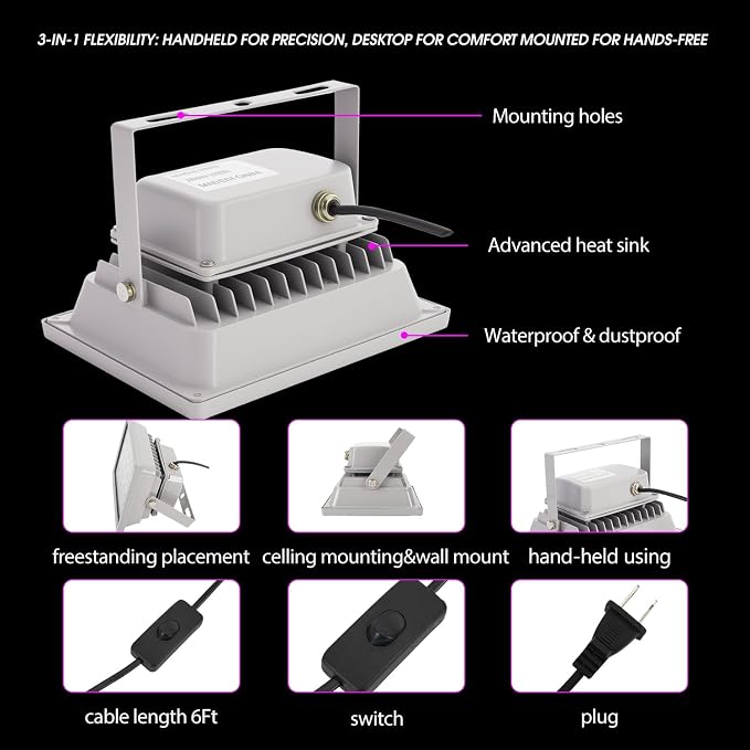 200W Equivalent High-Power UV Curing Light for Resin 3D Printing, 405nm UV LED Light for Ultra-Fast Curing, Professional DIY Curing Station for SLA/DLP/LCD