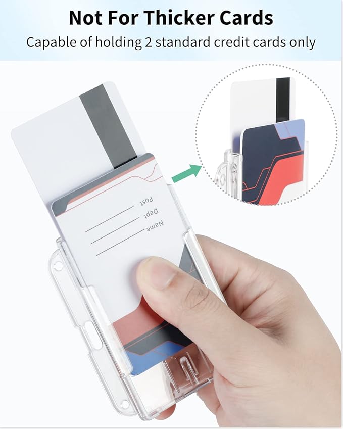Pawfly 2 Pack Horizontal 2-Card Badge Holders for Office IDs | Rigid transparent horizontal case holds 2 cards; thumb slot makes IDs, credit cards and passes easy to remove